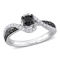Lab Created 3/4 ct. t.w. Black Diamond and White Sapphire Engagement Ring Sterling Silver with Rhodium Plated