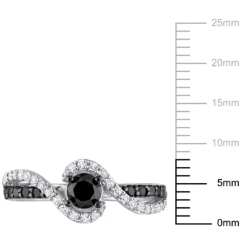 Lab Created 3/4 ct. t.w. Black Diamond and White Sapphire Engagement Ring Sterling Silver with Rhodium Plated