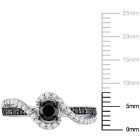 Lab Created 3/4 ct. t.w. Black Diamond and White Sapphire Engagement Ring Sterling Silver with Rhodium Plated