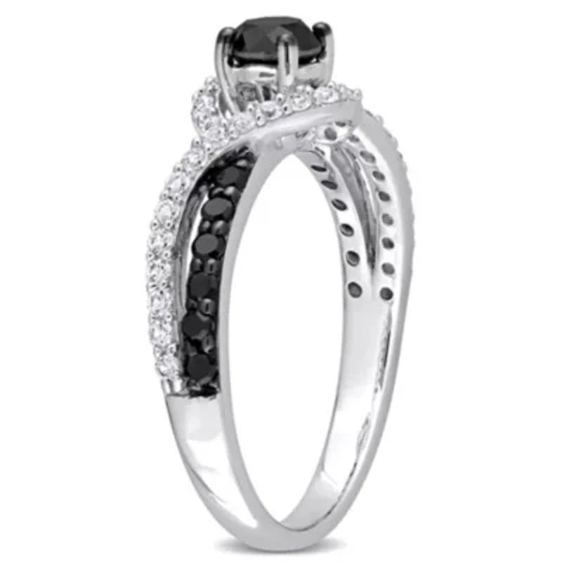 Lab Created 3/4 ct. t.w. Black Diamond and White Sapphire Engagement Ring Sterling Silver with Rhodium Plated