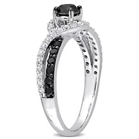 Lab Created 3/4 ct. t.w. Black Diamond and White Sapphire Engagement Ring Sterling Silver with Rhodium Plated
