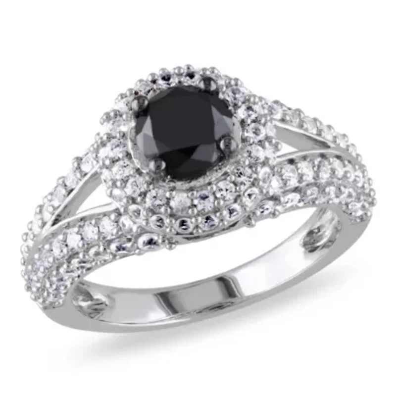 Lab Created 1 ct. t.w. Black Diamond and White Sapphire Engagement Ring Sterling Silver with Rhodium Plated
