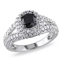 Lab Created 1 ct. t.w. Black Diamond and White Sapphire Engagement Ring Sterling Silver with Rhodium Plated