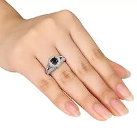 Lab Created 1 ct. t.w. Black Diamond and White Sapphire Engagement Ring Sterling Silver with Rhodium Plated