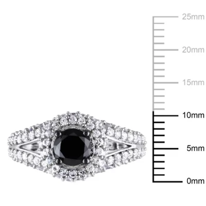 Lab Created 1 ct. t.w. Black Diamond and White Sapphire Engagement Ring Sterling Silver with Rhodium Plated