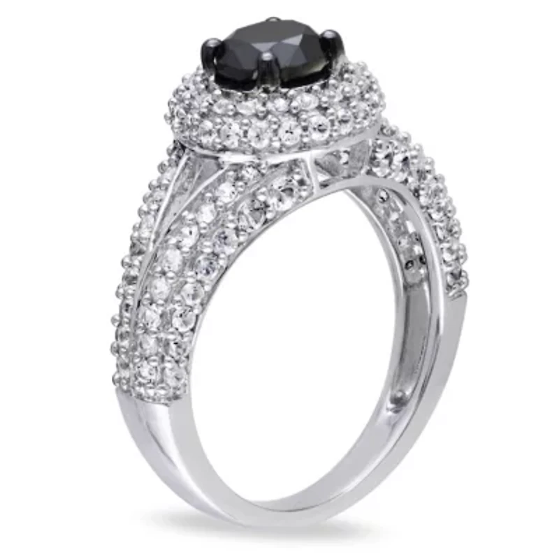 Lab Created 1 ct. t.w. Black Diamond and White Sapphire Engagement Ring Sterling Silver with Rhodium Plated