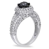 Lab Created 1 ct. t.w. Black Diamond and White Sapphire Engagement Ring Sterling Silver with Rhodium Plated