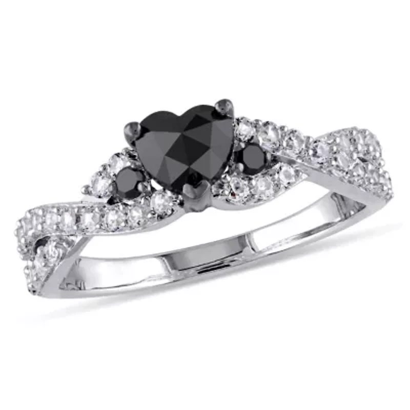 3/5 ct. t.w. Black Diamond and Created White Sapphire Engagement Ring Sterling Silver with Rhodium Plated