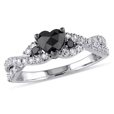 3/5 ct. t.w. Black Diamond and Created White Sapphire Engagement Ring Sterling Silver with Rhodium Plated