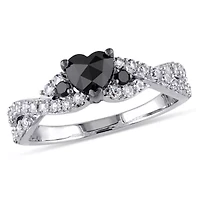 3/5 ct. t.w. Black Diamond and Created White Sapphire Engagement Ring Sterling Silver with Rhodium Plated