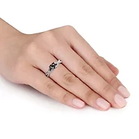 3/5 ct. t.w. Black Diamond and Created White Sapphire Engagement Ring Sterling Silver with Rhodium Plated