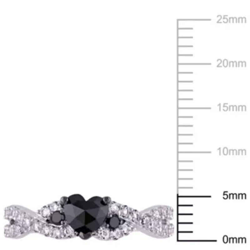 3/5 ct. t.w. Black Diamond and Created White Sapphire Engagement Ring Sterling Silver with Rhodium Plated