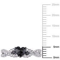 3/5 ct. t.w. Black Diamond and Created White Sapphire Engagement Ring Sterling Silver with Rhodium Plated