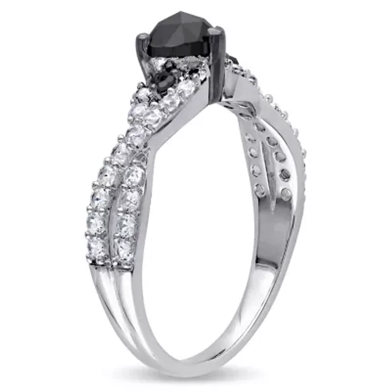 3/5 ct. t.w. Black Diamond and Created White Sapphire Engagement Ring Sterling Silver with Rhodium Plated