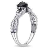 3/5 ct. t.w. Black Diamond and Created White Sapphire Engagement Ring Sterling Silver with Rhodium Plated