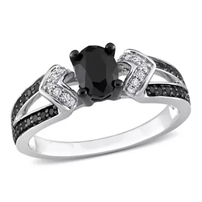 1.02 ct. t.w. Black and White Diamond Split Shank Ring Sterling Silver