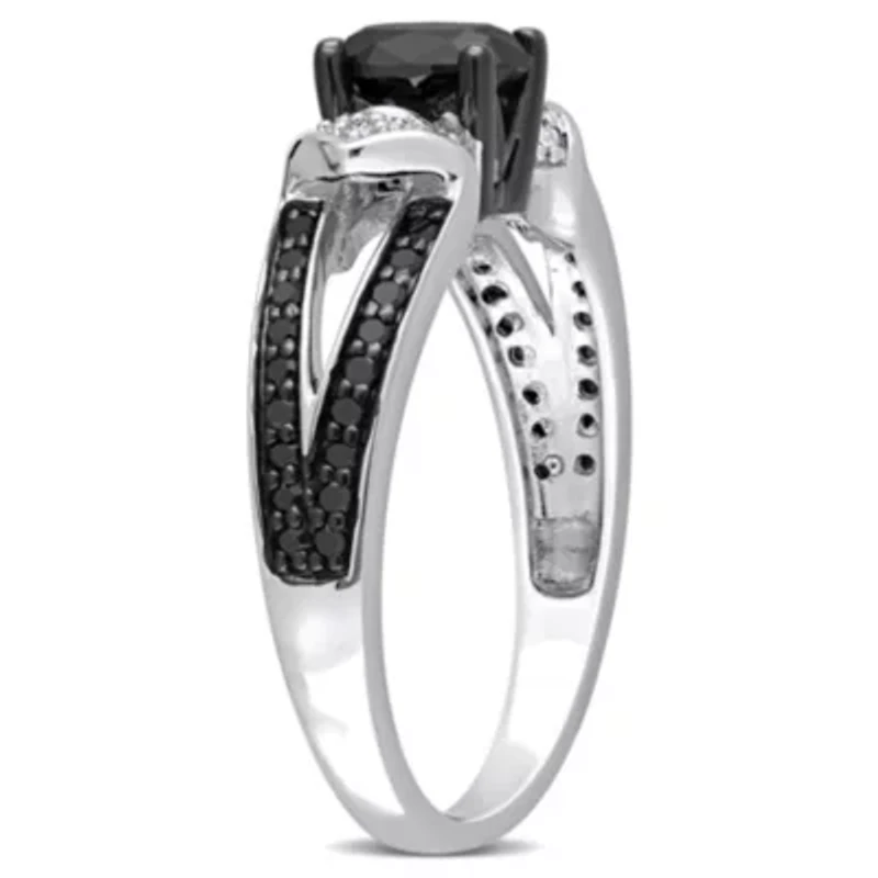 1.02 ct. t.w. Black and White Diamond Split Shank Ring Sterling Silver