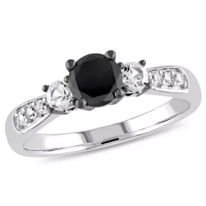 3/4 ct. t.w. Black Diamond and Created White Sapphire Engagement Ring Sterling Silver