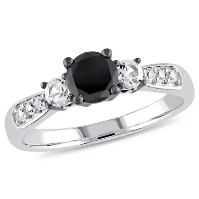 3/4 ct. t.w. Black Diamond and Created White Sapphire Engagement Ring Sterling Silver