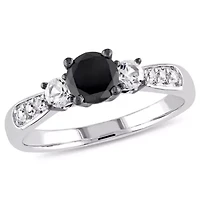 3/4 ct. t.w. Black Diamond and Created White Sapphire Engagement Ring Sterling Silver