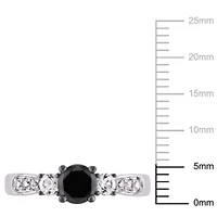 3/4 ct. t.w. Black Diamond and Created White Sapphire Engagement Ring Sterling Silver