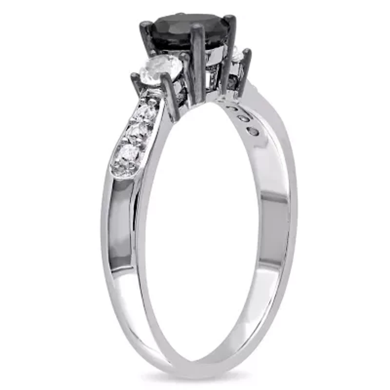 3/4 ct. t.w. Black Diamond and Created White Sapphire Engagement Ring Sterling Silver