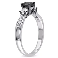 3/4 ct. t.w. Black Diamond and Created White Sapphire Engagement Ring Sterling Silver