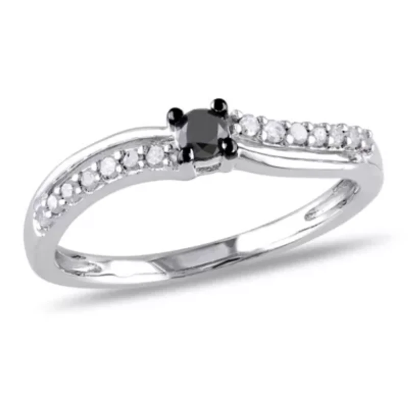 1/4 ct. t.w. Black and White Diamond Engagement Ring Sterling Silver with Rhodium Plated