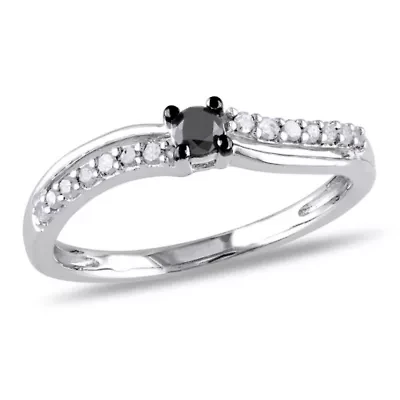 1/4 ct. t.w. Black and White Diamond Engagement Ring Sterling Silver with Rhodium Plated