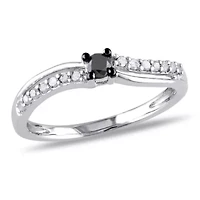 1/4 ct. t.w. Black and White Diamond Engagement Ring Sterling Silver with Rhodium Plated