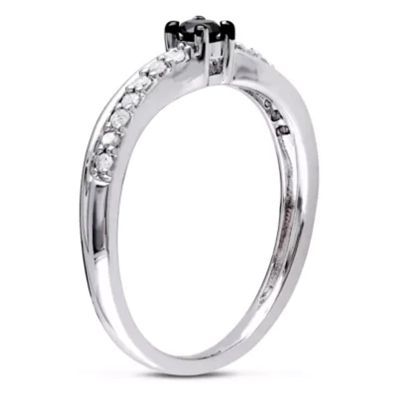 1/4 ct. t.w. Black and White Diamond Engagement Ring Sterling Silver with Rhodium Plated