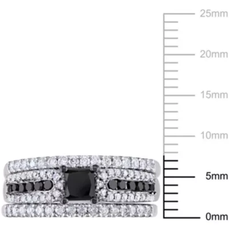 1.12 ct. t.w. Black and White Diamond Bridal Ring Set Sterling Silver with Rhodium Plated