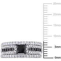 1.12 ct. t.w. Black and White Diamond Bridal Ring Set Sterling Silver with Rhodium Plated