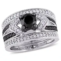 1.25 ct. t.w. Black and White Diamond Split Shank Bridal Ring Set Sterling Silver with Rhodium Plated