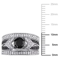 1.25 ct. t.w. Black and White Diamond Split Shank Bridal Ring Set Sterling Silver with Rhodium Plated