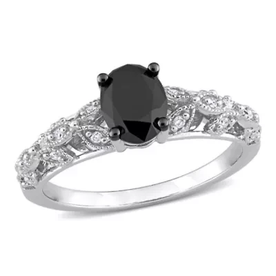 ct. t.w. Black and White Diamond Engagement Ring 14K Gold with Rhodium Plated