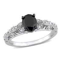 ct. t.w. Black and White Diamond Engagement Ring 14K Gold with Rhodium Plated