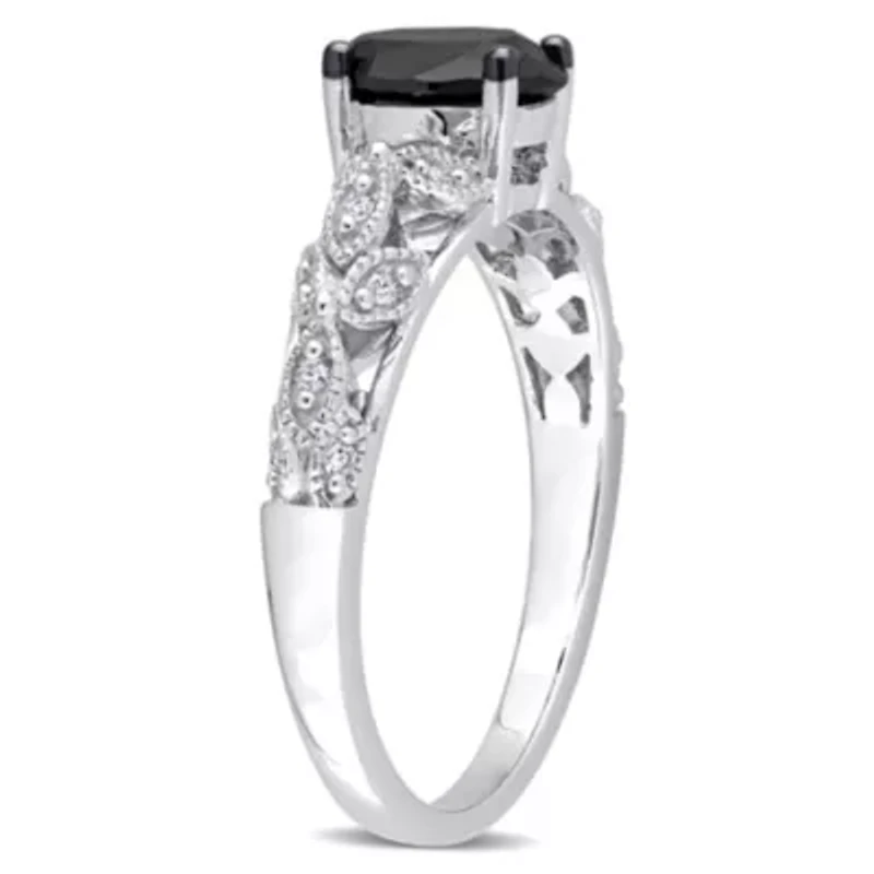 ct. t.w. Black and White Diamond Engagement Ring 14K Gold with Rhodium Plated