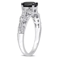 ct. t.w. Black and White Diamond Engagement Ring 14K Gold with Rhodium Plated