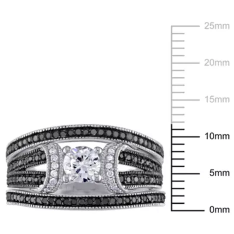 Lab Created 1/2 ct. t.w. Black and White Diamond with Sapphire Bridal Ring Set Sterling Silver Rhodium Plated