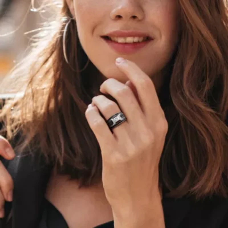 Lab Created 1/2 ct. t.w. Black and White Diamond with Sapphire Bridal Ring Set Sterling Silver Rhodium Plated