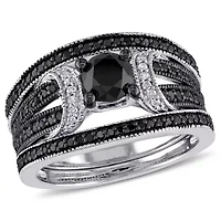 1.27 ct. t.w. Black Diamond Split Shank Bridal Ring Set Sterling Silver with Rhodium Plated