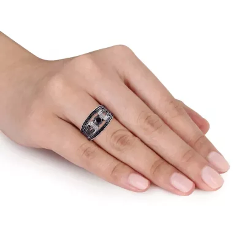 1.27 ct. t.w. Black Diamond Split Shank Bridal Ring Set Sterling Silver with Rhodium Plated