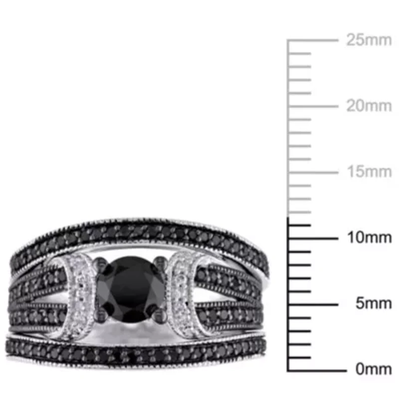 1.27 ct. t.w. Black Diamond Split Shank Bridal Ring Set Sterling Silver with Rhodium Plated