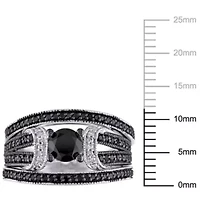 1.27 ct. t.w. Black Diamond Split Shank Bridal Ring Set Sterling Silver with Rhodium Plated