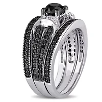 1.27 ct. t.w. Black Diamond Split Shank Bridal Ring Set Sterling Silver with Rhodium Plated
