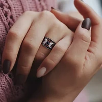 1.27 ct. t.w. Black Diamond Split Shank Bridal Ring Set Sterling Silver with Rhodium Plated