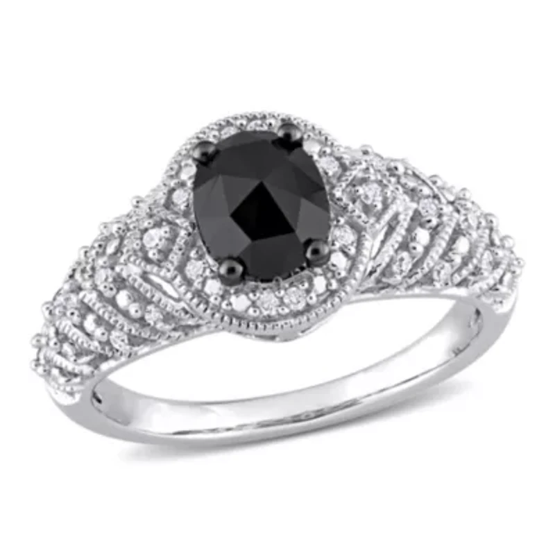 1 ct. t.w. Black and White Diamond Engagement Ring 10K Gold with Rhodium Plated