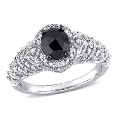 1 ct. t.w. Black and White Diamond Engagement Ring 10K Gold with Rhodium Plated