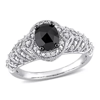 1 ct. t.w. Black and White Diamond Engagement Ring 10K Gold with Rhodium Plated